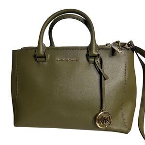 Michael Kors Satchel Bag Womens Medium Green Leather Top Handle Crossbody Purse